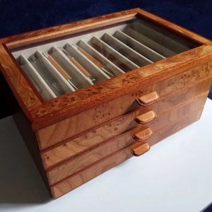 Agresti Italian Hand Made Briar Wood/ Ultra Suede 40 Slot Pen Display w/ 49 Pens